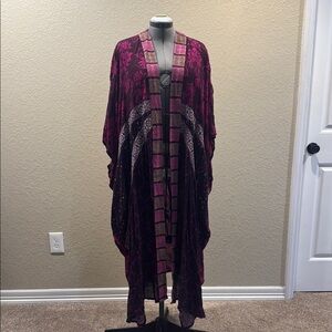 Soft Surroundings Purple and Black open front Kaftan with embroidery detail.